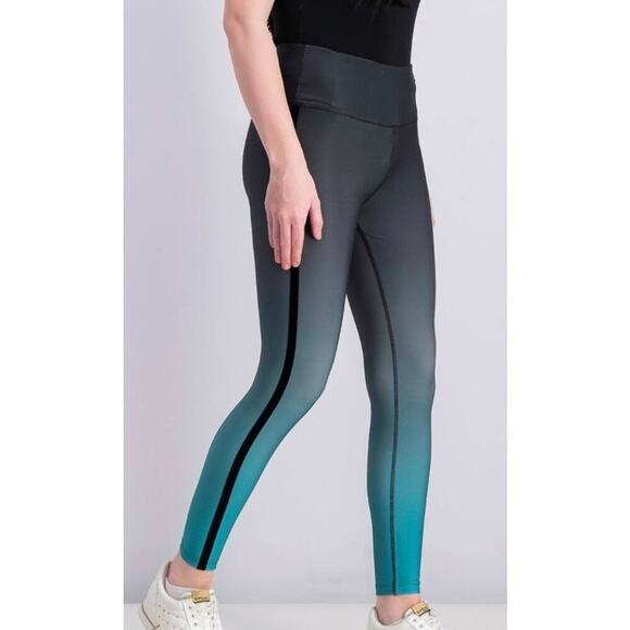 BCBGMAXAZRIA teal ombre velvet trimmed active athletic leggings size large new!! - Picture 12 of 12